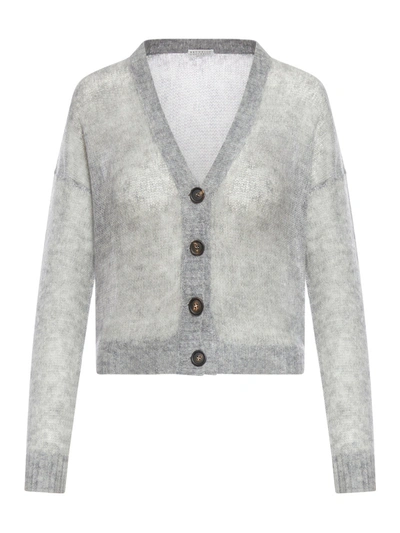Shop Brunello Cucinelli Women Mohair Wool Cardigan In Gray