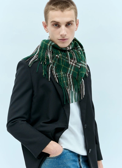 Shop Burberry Men Check Cashmere Fringed Scarf In Green