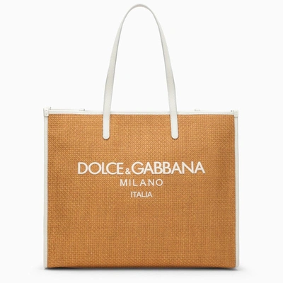 Shop Dolce & Gabbana Dolce&gabbana Large Honey-coloured Shopping Bag With Logo Women In Orange