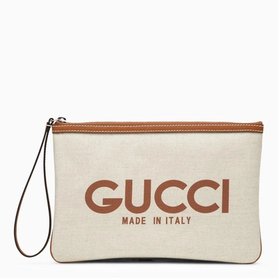 Shop Gucci Beige Canvas Logo Pouch Women In Cream