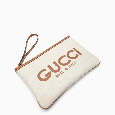 Shop Gucci Beige Canvas Logo Pouch Women In Cream