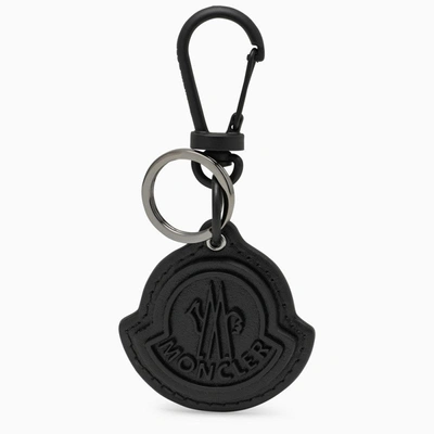 Shop Moncler Black Leather Keyring With Logo Men