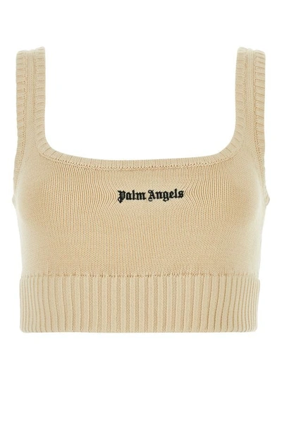 Shop Palm Angels Woman Cream Cotton Crop-top In Yellow