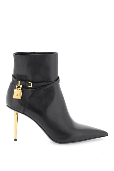 Shop Tom Ford Leather Ankle Boots With Padlock Women In Black