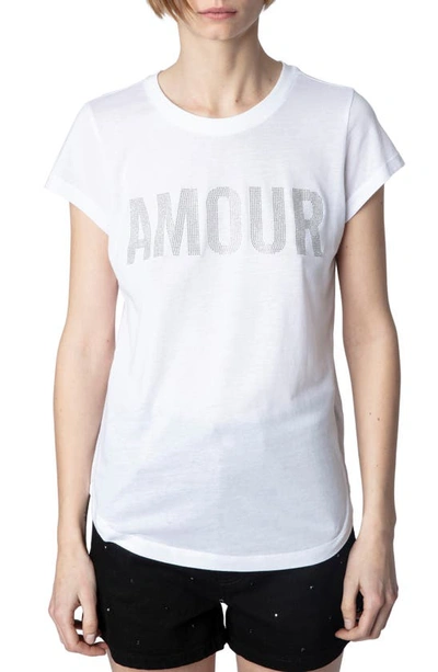 Shop Zadig & Voltaire Woop Beaded Amour Cotton Blend Graphic T-shirt In Blanc