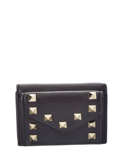 Shop Valentino Rockstud Small Leather French Wallet In Black