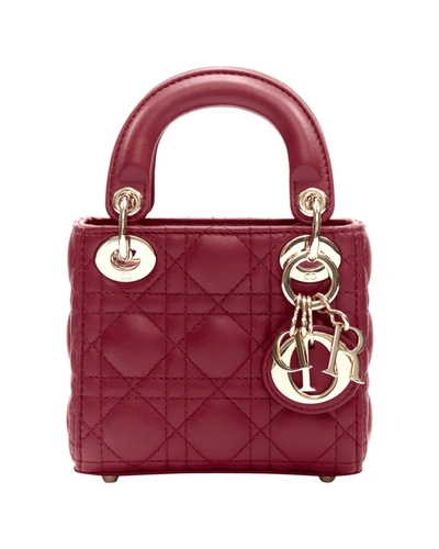 Shop Dior Christian  Micro Lady  Red Quilted Cannage Lambskin Cd Charm Mini Bag