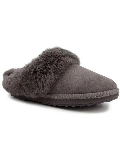 London Fog Josie Womens Suede Slip-on Moccasin Slippers In Grey