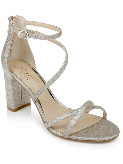 Shop Badgley Mischka Devorah Womens Glitter Ankle Strap Block Heels In Silver
