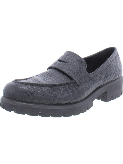 Shop Ecco Modtray Womens Embossed Moc Toe Penny Loafers In Black