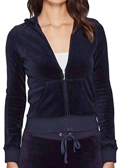 Shop Juicy Couture Velour Full Zip Sweatshirt Jacket In Navy Blue