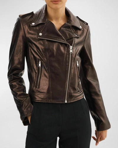 Shop Lamarque Donna Met Leather Jacket In Brown Metallic In Black