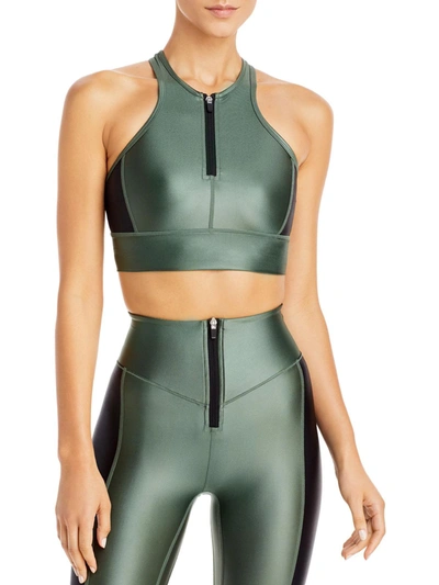 Shop All Access Womens Shimmer Zipper Front Sports Bra In Green