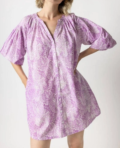 Shop Lilla P Bracelet Sleeve Buttondown Dress In Violet Floral Print In Purple