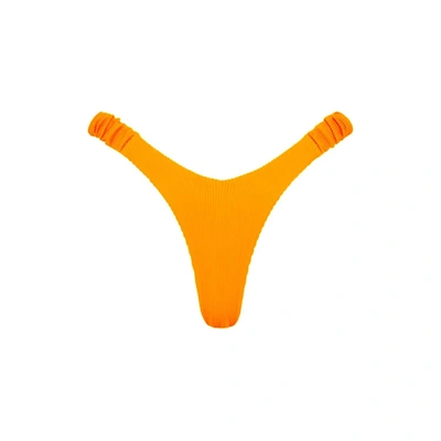 Shop Kulani Kinis Women's Ribbed Retro Y Thong Bikini Bottom In Papaya In Orange