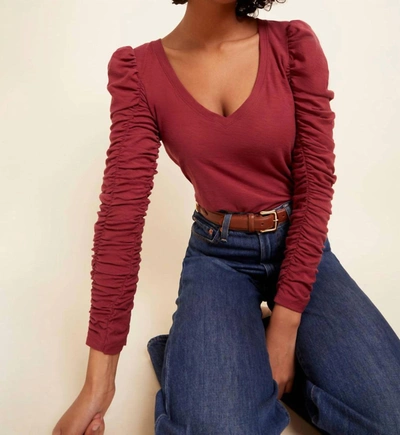Shop Nation Ltd Renee Shirred Sleeve Top In Curtain Call In Red