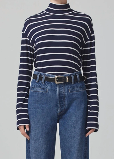Shop Citizens Of Humanity Selma Turtleneck Sweater In Midnight Stripe In Blue