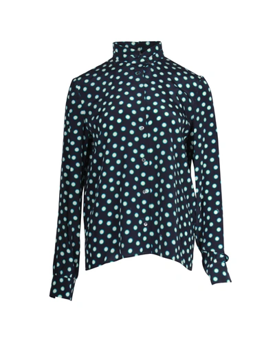 Shop Miu Miu Polka Dot Shirt In Navy Blue Silk