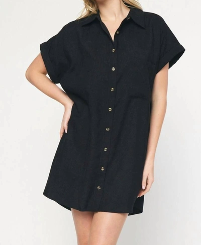 Shop Entro Corduroy Short Sleeve Button Up Dress In Black