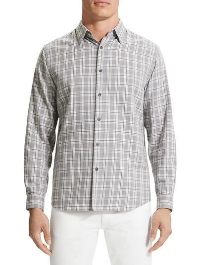 Shop Theory Irving Mens Cotton Plaid Button-down Shirt In Grey