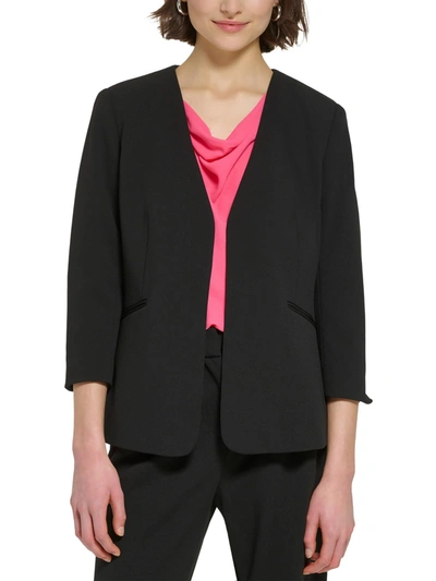 Shop Calvin Klein Petites Womens Woven Collarless Open-front Blazer In Black