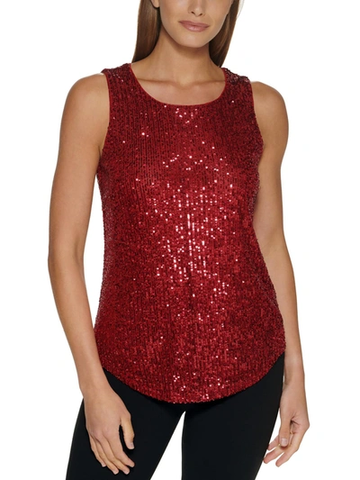 Shop Dkny Petites Womens Sequined Crewneck Tank Top In Pink