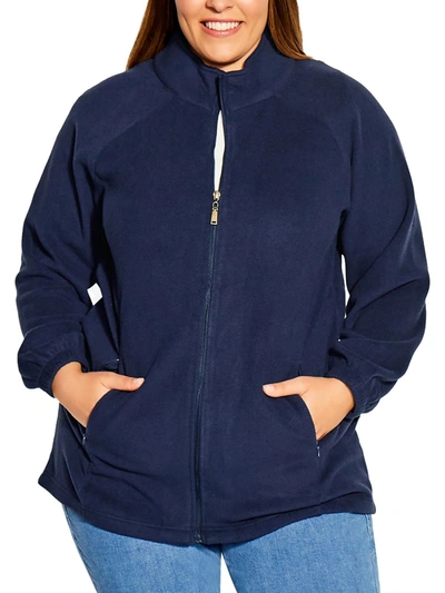 Shop Avenue Plus Womens Long Sleeves Zip Front Fleece Jacket In Blue