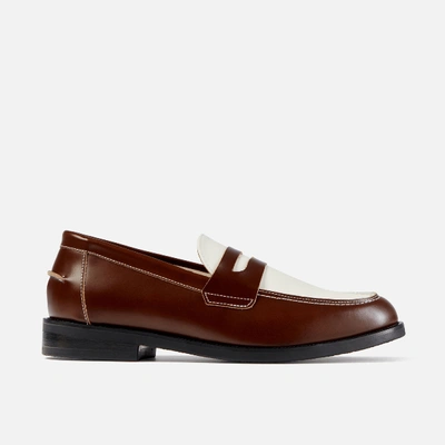 Duke & Dexter Men's Wilde Chestnut + White Penny Loafer - Men's In White