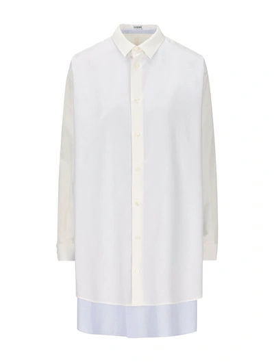 Shop Loewe Double Layer Shirt Dress In Cotton And Silk In White