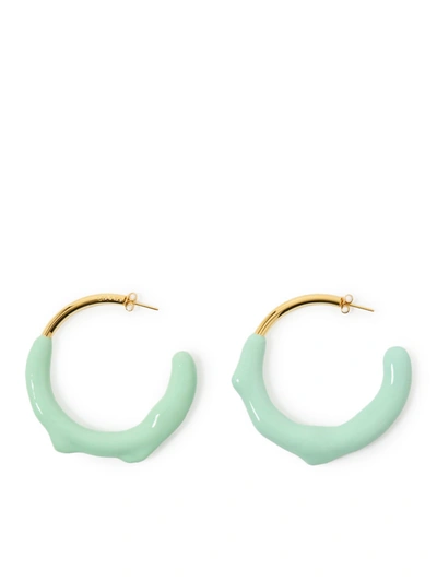 Shop Sunnei Rubberized Hoop Earrings In Green