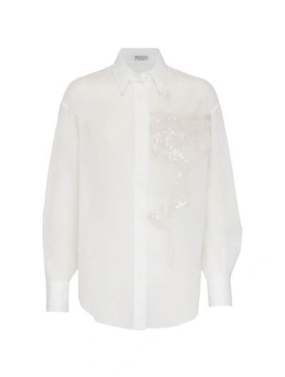 Shop Brunello Cucinelli Shirt With Floral Embroidery In White