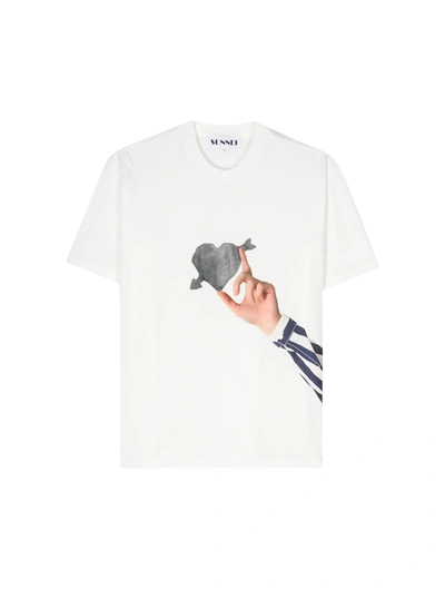 Shop Sunnei T-shirt With Hearts Of Stone Print In White