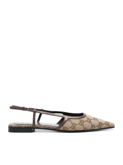 Shop Gucci Women`s Slingback Ballerina With Gg Motif In Nude & Neutrals