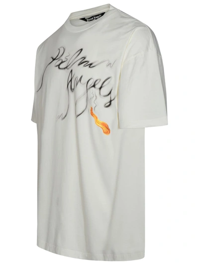 Shop Palm Angels 'foggy Pa' White Cotton T-shirt