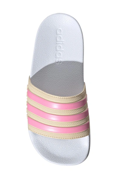 Shop Adidas Originals Kids' Adilette Shower Slide Sandal In Crystal Sand/ Pink/ White