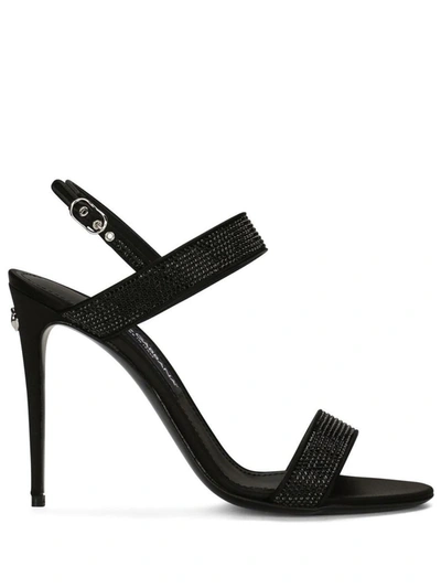Dolce & Gabbana Satin Heel Sandals In Black