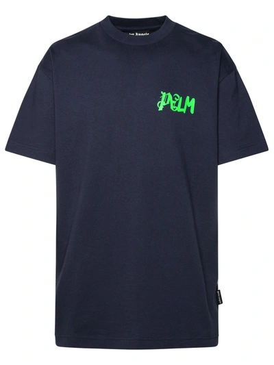 Shop Palm Angels Blue Cotton T-shirt In Navy