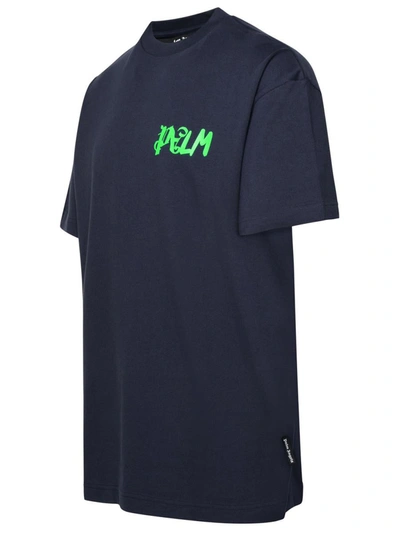 Shop Palm Angels Blue Cotton T-shirt In Navy