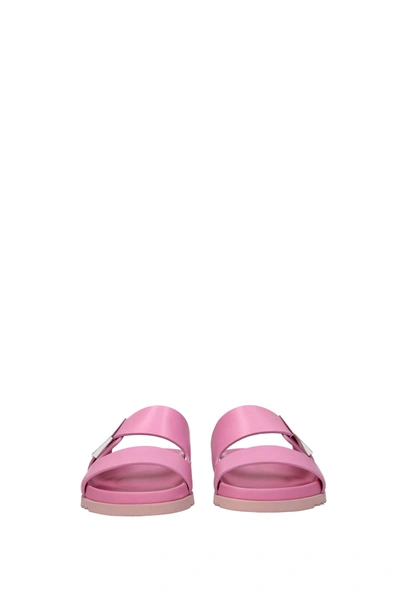 Shop Burberry Slippers And Clogs Olympia Leather Pink Primrose