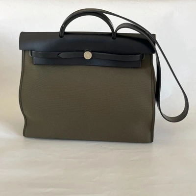 Pre-owned Hermes Hermès Herbag 39 In Olive Green Canvas And Palladium Hardware