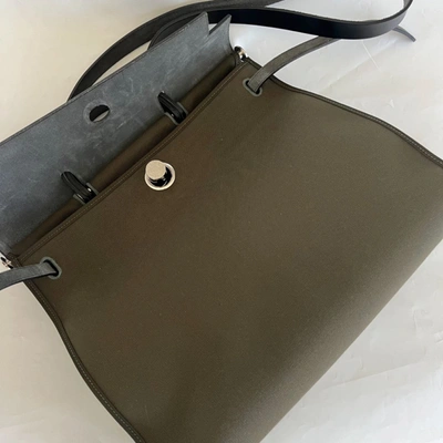 Pre-owned Hermes Hermès Herbag 39 In Olive Green Canvas And Palladium Hardware
