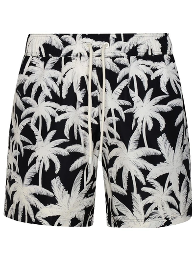 Shop Palm Angels 'palms' Black Polyester Swimsuit