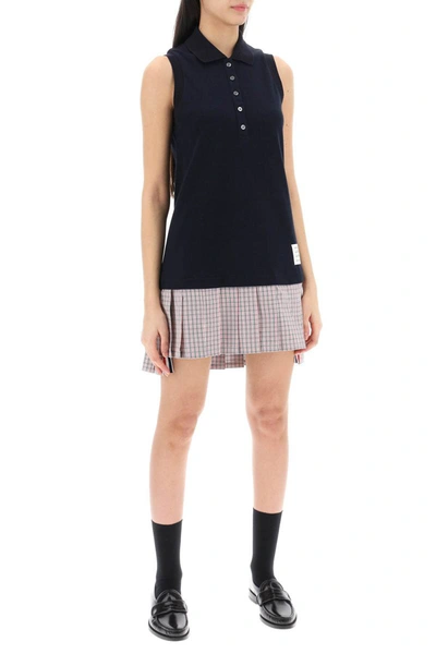 Shop Thom Browne Mini Polo-style Dress With Pleated Bottom. In Blue