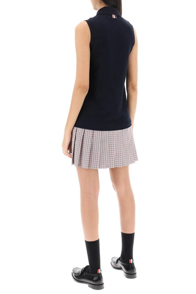 Shop Thom Browne Mini Polo-style Dress With Pleated Bottom. In Blue