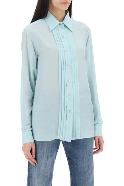 Shop Tom Ford Silk Shirt With Plastron In Blue