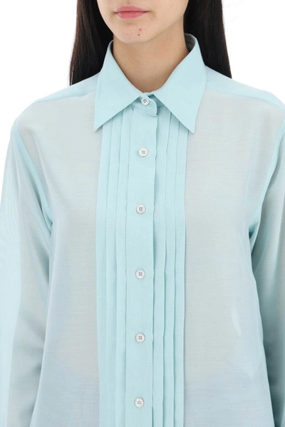 Shop Tom Ford Silk Shirt With Plastron In Blue