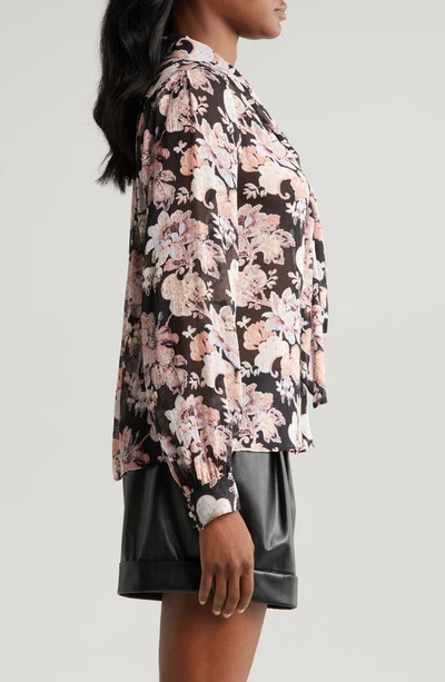 Shop Paige Kirstie Floral Tie Neck Silk Shirt In Black Multi