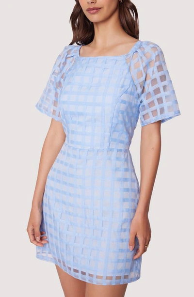 Shop Lost + Wander High Tide Grid Overlay Minidress In Baby Blue White