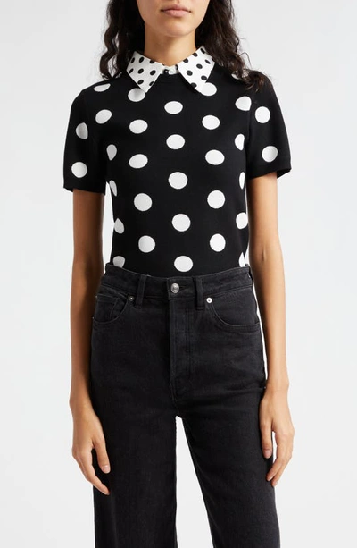 Shop Alice And Olivia Aster Collared T-shirt In Black/ Soft White