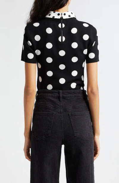 Shop Alice And Olivia Aster Collared T-shirt In Black/ Soft White